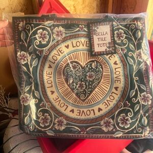 Bella Tile Tote with Heart and Floral Design